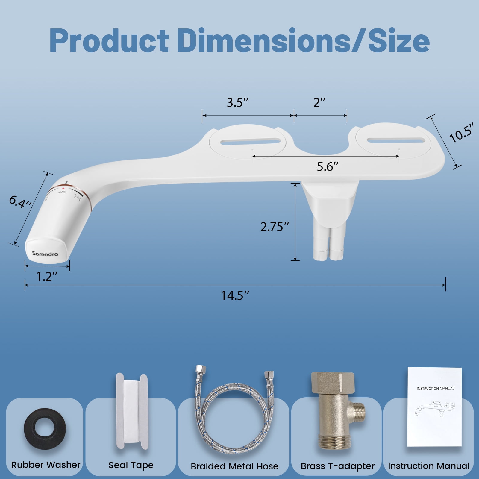 SAMODRA Ultra-Slim Bidet Attachment for Toilet - Dual Nozzle Hygienic Bidets for Existing Toilets - Adjustable Water Pressure Fresh Water Toilet Bidet