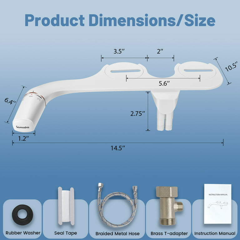 SAMODRA Bidet Non-Electric Toilet Attachment Dual Nozzle Bidet Adjustable  Water Pressure With Brass Inlet
