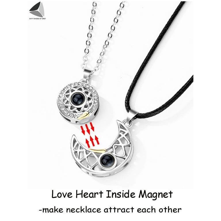 Sun and Moon 100 Languages Projection Magnetic Necklace Sterling