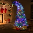 thumbnail image 4 of 6 FT  Artificial White Christmas Tree, Santa Hat Style Xmas Tree with 300 Colorful LED Lights and 900 Branch Tips, Decorated Tree with Bent Top and Gold Star Topper, 4 of 9