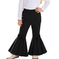 thumbnail image 2 of dazeni Toddler Girls Bell Bottom Pants 0-7 Years Cute Bow Ruffle Flare Pants High Waisted Bootcut Trousers Stretchy Dance Pants Black 6 Years, 2 of 9