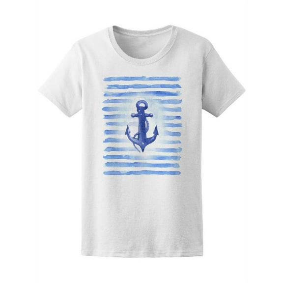 Smartprints Womens Graphic Tee - Watercolor Nautical Anchor - Regular Fit 100% Cotton