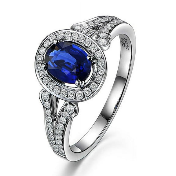 Vintage 1.50 Carat Blue Sapphire and Diamond Halo Engagement Ring for Women
