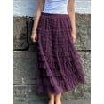thumbnail image 3 of Lnzyyephy Women's Long Skirt Multilayer Mesh Pleated High Waist High Stretch Elegant Solid Color Cake Skirt, 3 of 7