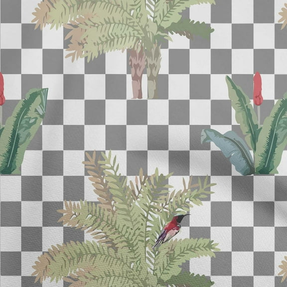 oneOone Polyester Spandex Gray Fabric Tropical Geometrical Checkered Pattern Sewing Fabric By The Yard Printed Diy Clothing Sewing Supplies 56 Inch Wide