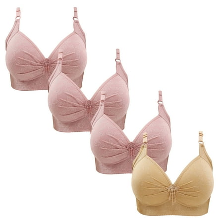 Gnurob Plus Size Bralettes for Womens Lace Wireless Bras 4 PC Push Up Bralette Padded Seamless Brassiere Cozy Breathable Underwear Soft Everyday Bra Clearance Saving Pink XX-Large