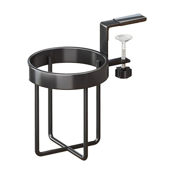 Clamp-On Cup Holder, No-Drill Desk Coffee Mug Holder, Space-Saving Hanging Drink Rack for Desk Edge, Bedside Table, Dorm Upper Bunk, Workbench, Iron Black