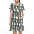 thumbnail image 1 of Disketp Cartoon Bulldog 1 para Vestido de Manga Corta para Mujeres, Vestidos de Verano para Mujeres, Casual y Holgado para la Playa, 1 of 6