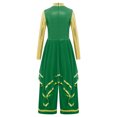 thumbnail image 5 of Doomiva Kids Girls Lyrical Praise Dance Outfit Long Sleeve Irregular Hem Worship Gold Trim Dress with Wide Leg Pants Green 6, 5 of 6