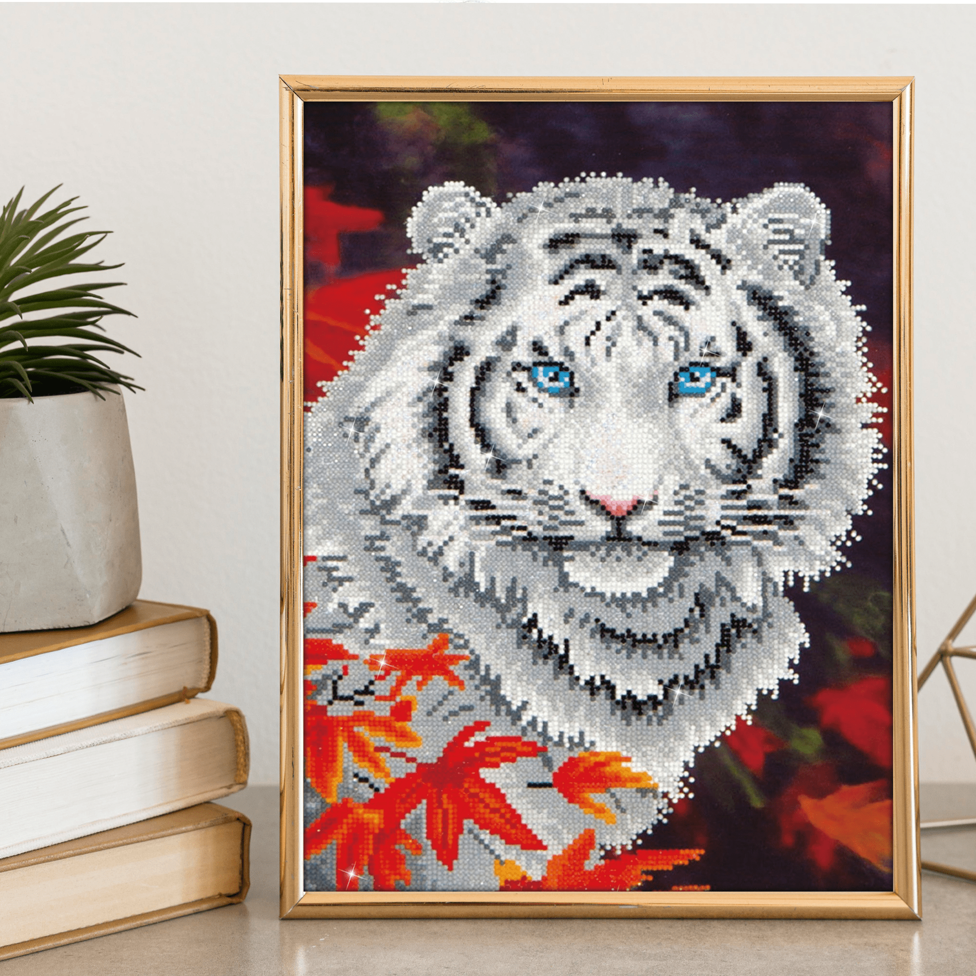 Diamond Dotz White Tiger in Autumn with Frame Animal Diamond Painting Kits for Adults - Diamond Art Kits a Relaxing Creative Craft Kit with Dotz Gems 14"x18"
