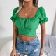 thumbnail image 2 of Moda mujer Casual sólido manga corta blusa verano pulóver camiseta vendaje Tops Pompotops hfajkhk140033, 2 of 8