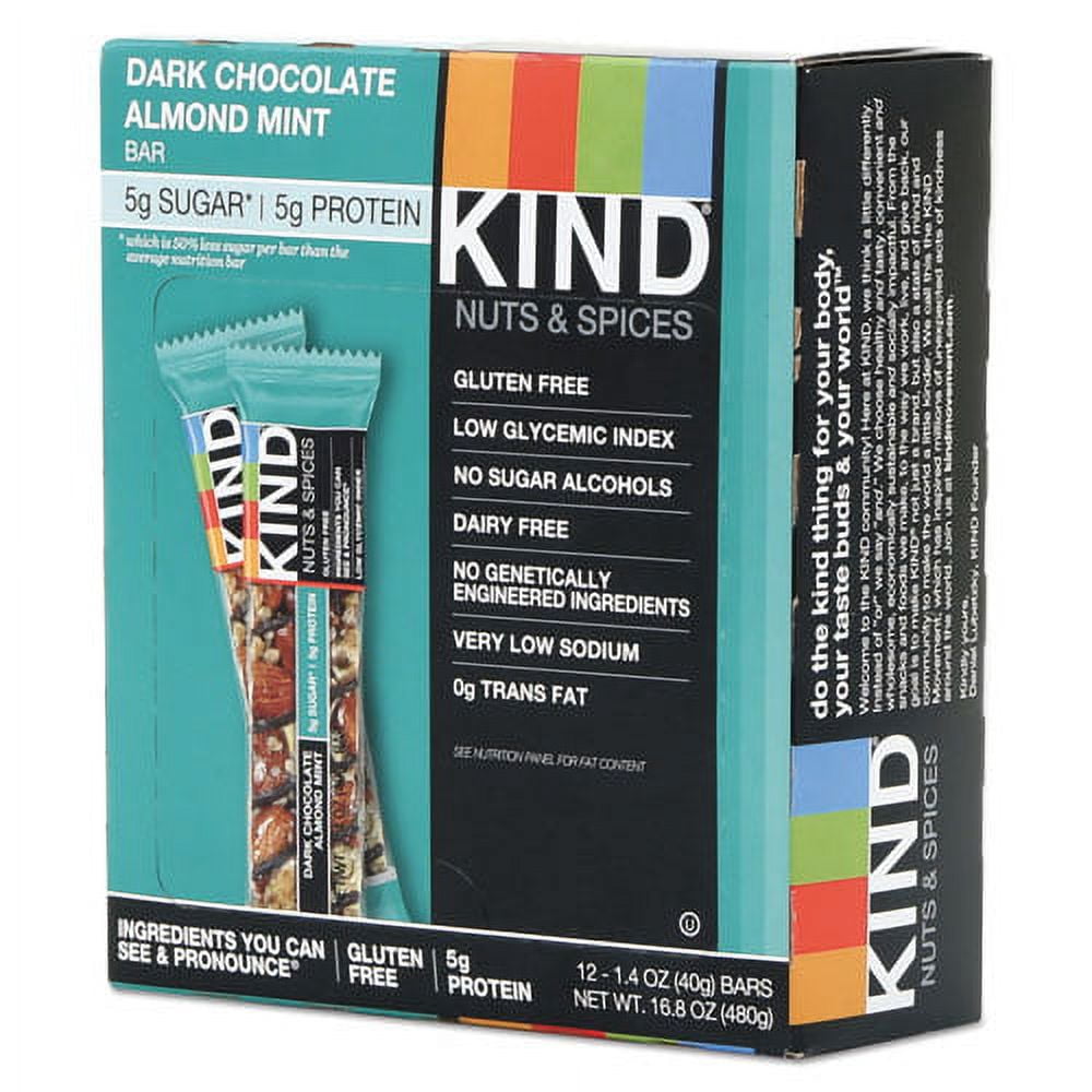 Nuts And Spices Bar, Dark Chocolate Almond Mint, 1.4 Oz Bar, 12/box | Bundle of 10 Boxes