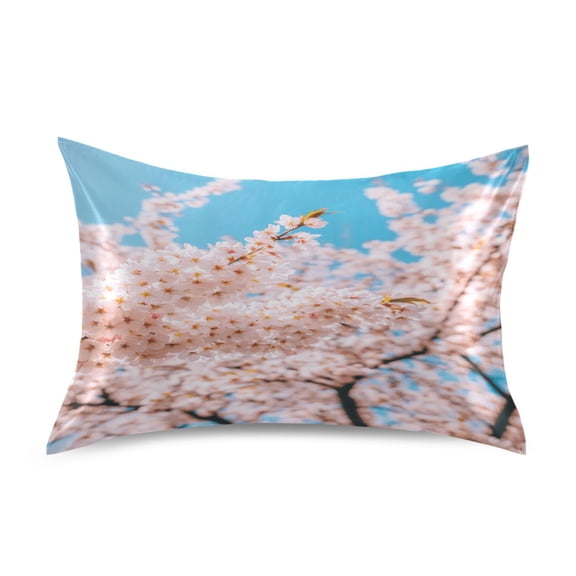 Satin Pillow Case Standard Silk Pillow Cover for Hair and Skin Envelope Closure Pink Cherry Flowers Tree 20"x26"