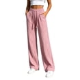 thumbnail image 2 of Khunlpohl Straight Legs Long Pants for Womens Drawstring Elastic High Waist Pant Lounge Loose Lightweight Trousers with Pockets, 2 of 7