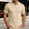 thumbnail image 6 of KLHDSF Collared Muscle Polo Shirts for Men Slim Fit V Neck Short Sleeve Ribbed Knit, Stretch, Textured, Athletic, Dress Shirt, Lightweight, Fitted Tee Khaki XXXL, 6 of 7
