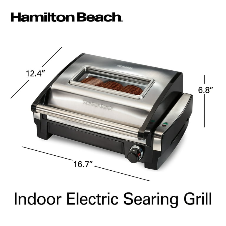 Hamilton Beach Electric Indoor Searing Grill with Viewing Window, Removable  Easy to Clean Nonstick Plate, 6-Serving, Extra-Large Drip Tray, Stainless  Steel, 25361 