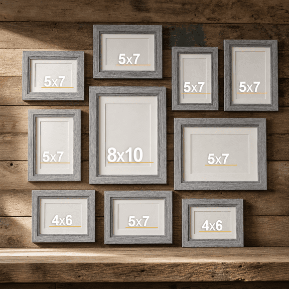 Gray 10-Piece Real Wood Picture Frame Set, Wall or Tabletop Gallery Decor