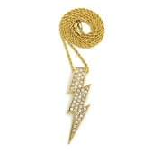 Stone Stud Lightning Bolt Pendant with 3mm 18" Rope Chain Necklace, Gold-Tone