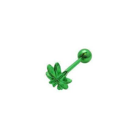 - Green Marijuana Pot Leaf Tongue Ring 14g 5/8