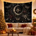 thumbnail image 3 of Crescent Moon and Moths on Starry Night with Roses, Mysterious Gothic for Dark Art Lovers, Ornate Celestial Decor Halloween Gift, Tapestry Wall Hanging for Bedroom and Living Room, 3 of 7