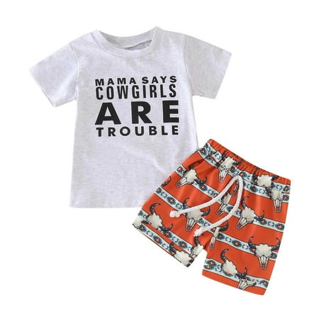 

Vedolay Baby Boy Outfits Toddler Baby Boy Summer Clothes Short Set Short Sleeve Print Stripes T-Shirt with Shorts Outfit(Grey 18-24 Months)