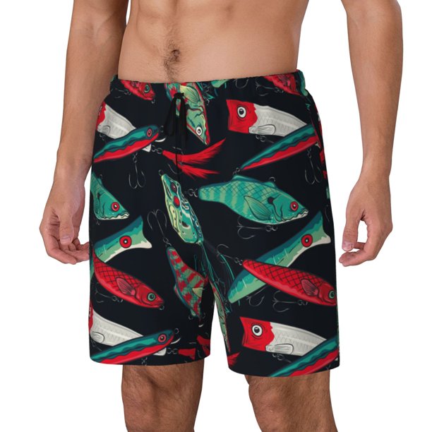Fotbe Fishing Lure Traje de Baño para Hombre – Shorts de Natación de Secado Rápido con Forro y Bolsillos-X-Large
