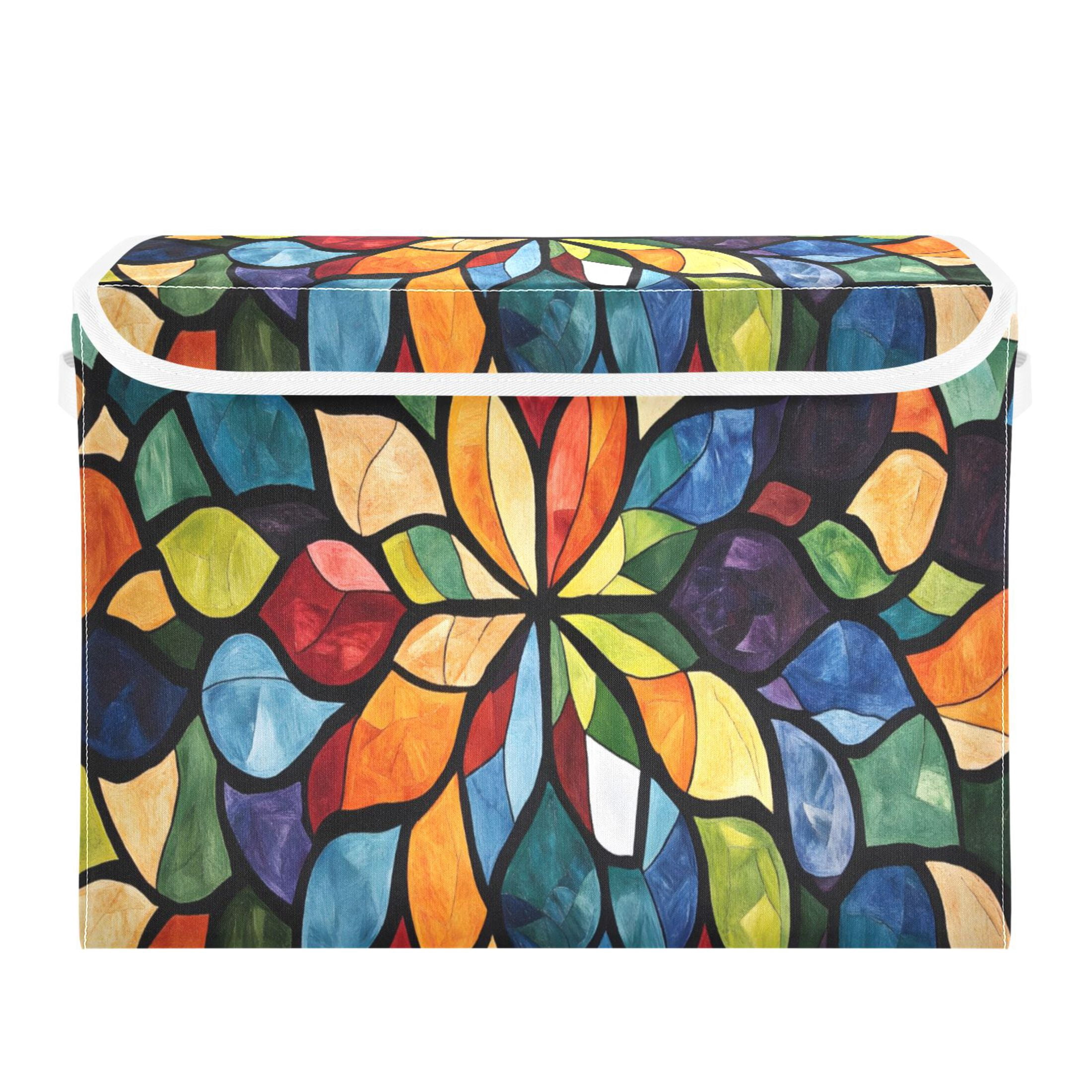 Ryvnso Boho Flower Style Large Lidded Foldable Storage Baskets Cubes Boxes Lids Bin for Home