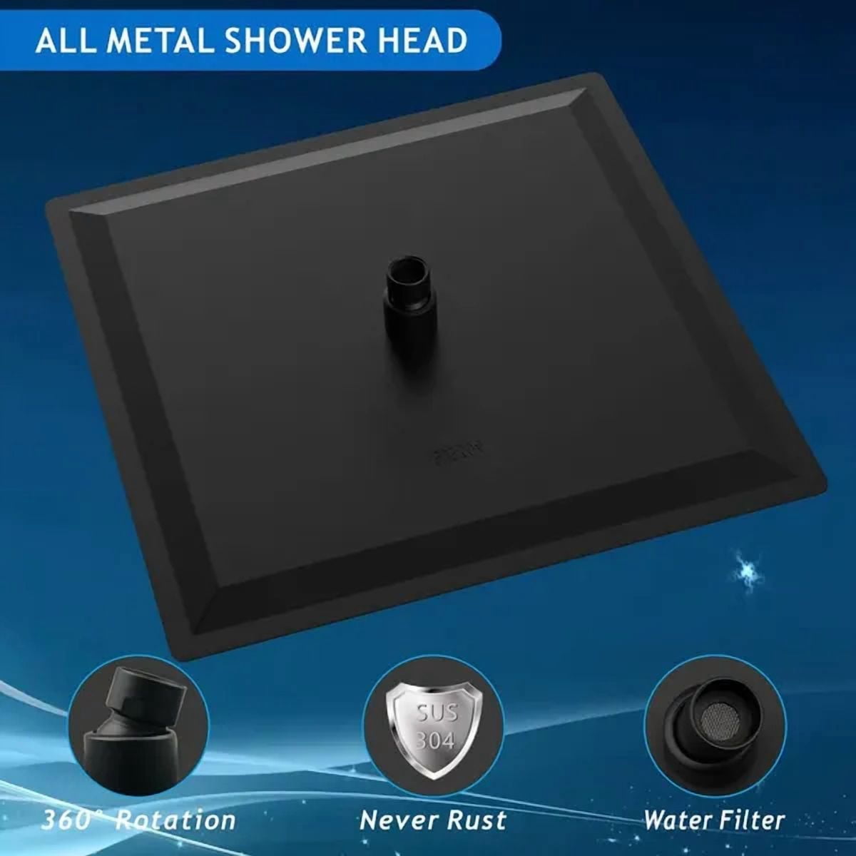 16 Inch Oversize Stainless Steel Rain Shower Head - Matte Black High Pressure Shower Head, Square Rainfall Showerhead - Waterfall Full Body Coverage - Universal Ceiling or Wall Mount
