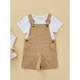 thumbnail image 2 of Toddler Kid Girls Summer Outfits White Crewneck Short-Sleeved T-Shirt + Solid Color Suspender Shorts Set, 2 of 9