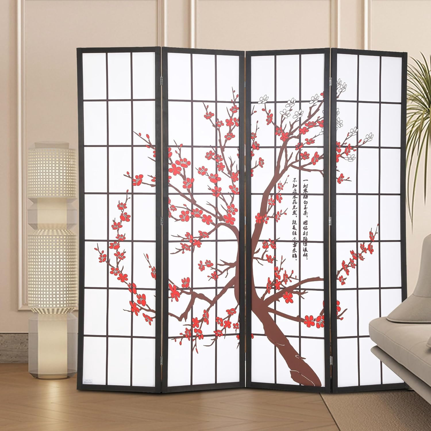 PayLessHere Room Divider 6ft Folding Privacy Divider 4 Panels Oriental Shoji Screen Room Divider Portable Freestanding Partition Screen, White