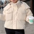 thumbnail image 2 of Solid Color Long Sleeve Puffer Coat with Hood and 2 Pockets for Women, 2 of 5