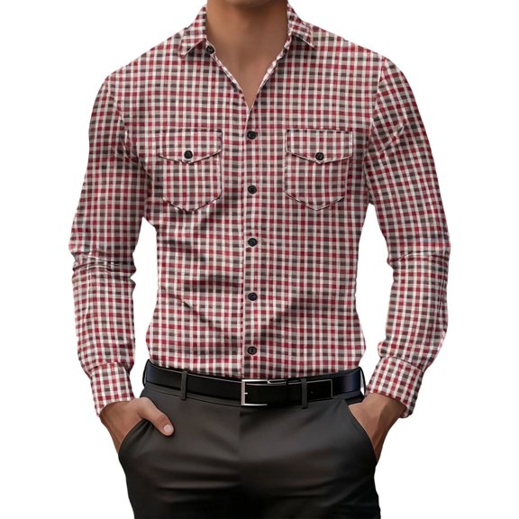 LIaqionyy Men's Shirts Button down Plaid Christmas Shirt Men Casual Dress Long Sleeve Fall Clothes with Pocket