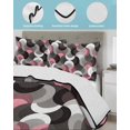 thumbnail image 4 of Quilts King Size Bedding Set, Pink Grey Abstract Lightweight Quilted Comforter, Modern Geometric Ombre Artwork Soft Reversible Bedspread Coverlet with Pillow Covers for All Season, 96" x 106", 4 of 7