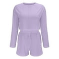 thumbnail image 3 of TEVEQ Women Pajama Sets Two-Piece Nightwear Sleepwear Pj Lounge Sets Women's Solid Color and Loose Pullover Lock Long Sleeved Top Shorts Pajamas Pajamas Suit Purple Xxl, 3 of 5
