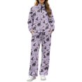 thumbnail image 2 of Light Purple Witch Print 2 Piece Sets for Women Stand Collar Quarter Zip Sweatshirt Wide Leg Pants with Pockets Soft Loose Travel Outing Getaway Loungewear Fall Tracksuit, 4XL, 2 of 9