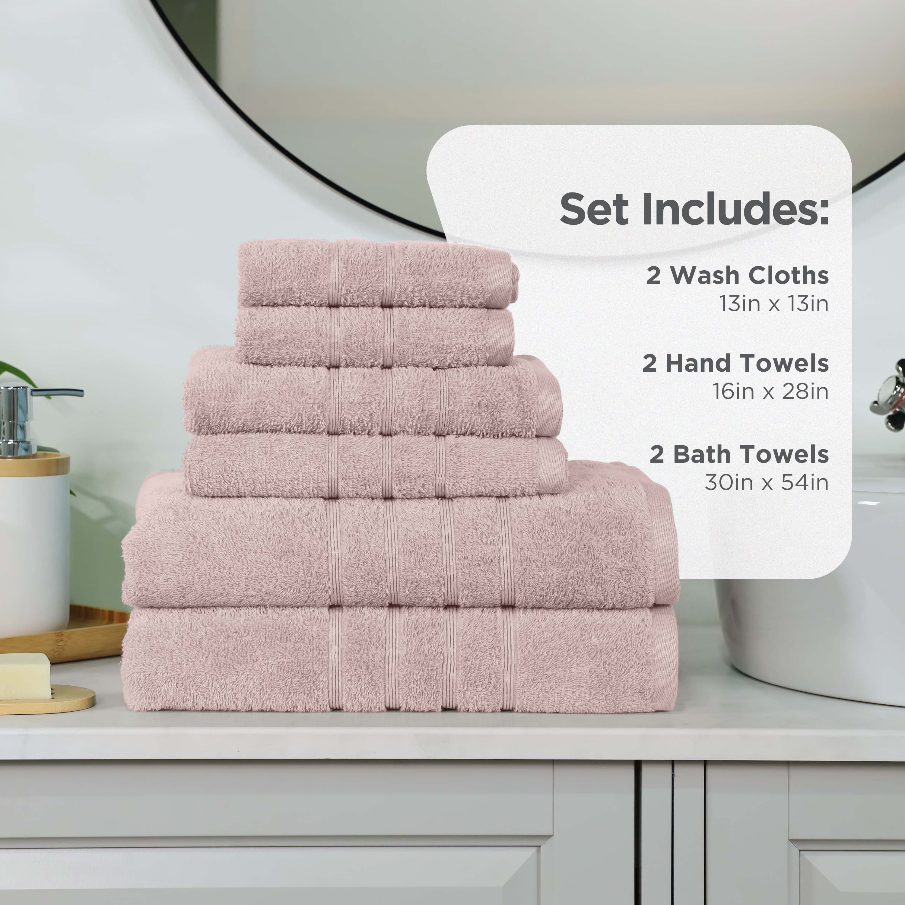 Martex 6-Piece Towel Set | 100% Cotton Soft & Absorbent Bath Towels | Crystal Pink