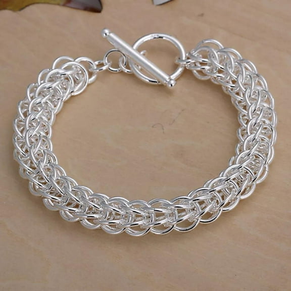 Women's Unisex 925 Sterling Silver Bracelet 7.5 Inches 10MM Toggle L56