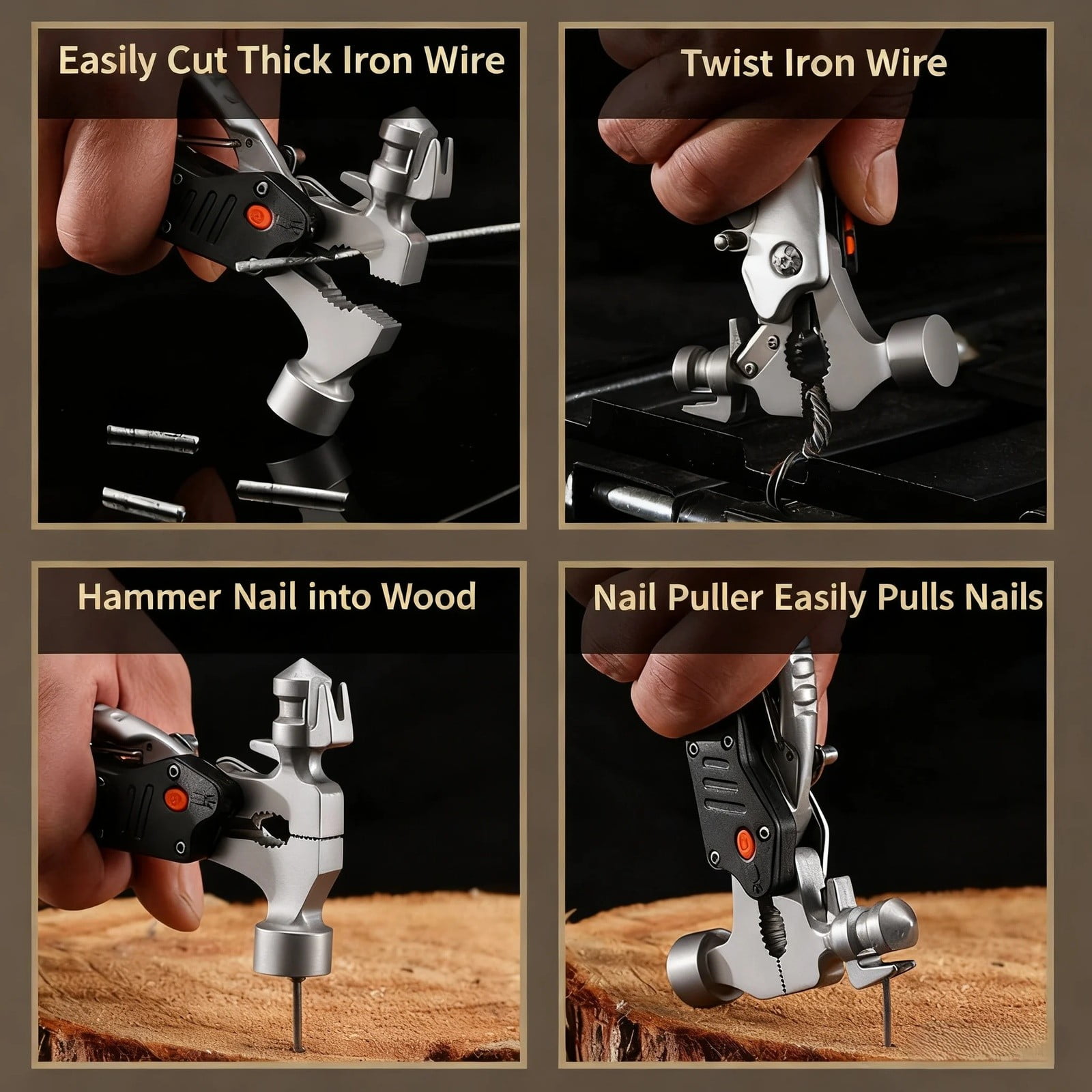 Upgraded 16-in-1 Multitool Hammer, Camping Knife with Adjustable Wrench, Screwdriver, Wire cutter, Hammer, Bottle Opener, Multi Tool for Men, 1 Pcs, 5.59x3.03"