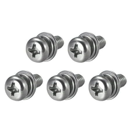 

M5 x 16mm Stainless Steel Phillips Pan Head Machine Screws Bolts Combine with Spring Washer and Plain Washers 5pc