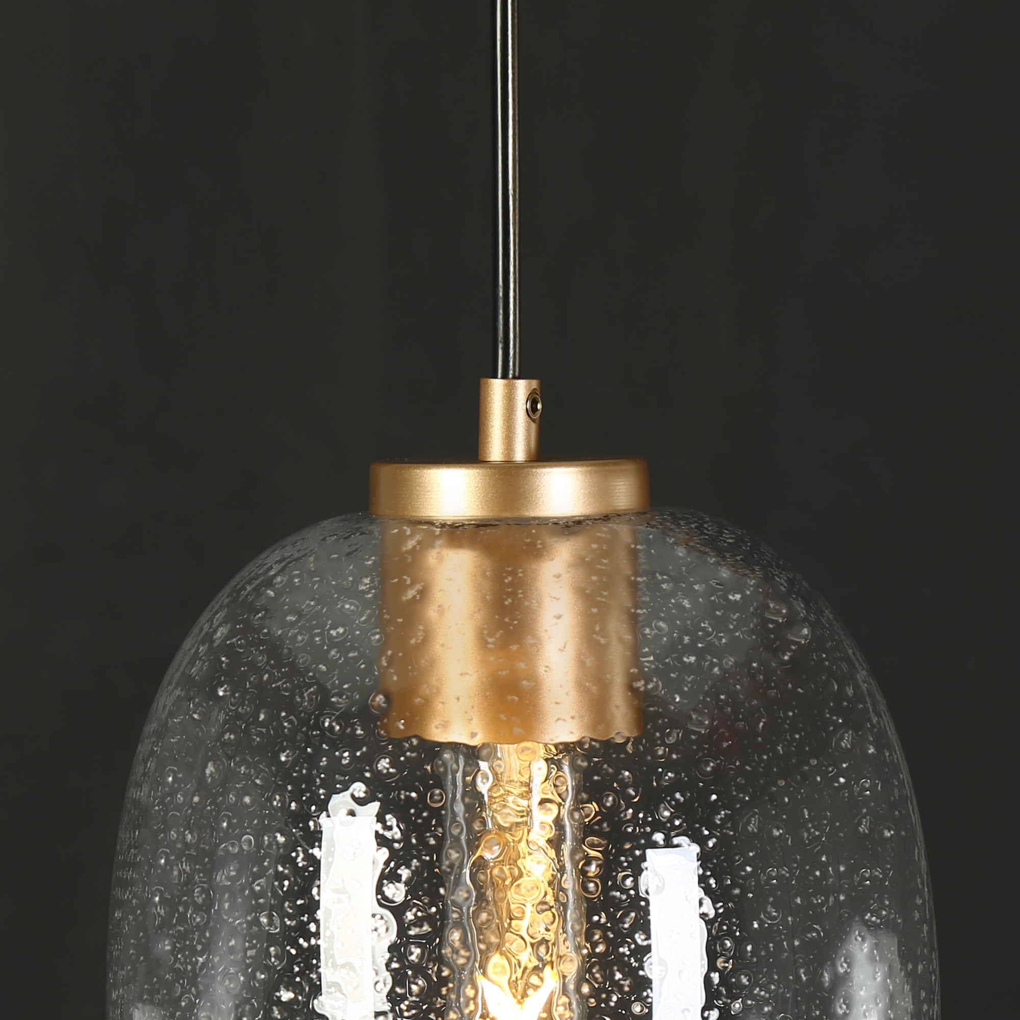 LNC Matte Gold and Bubble Glass Modern Seeded Glass Cylinder Mini Pendant Light