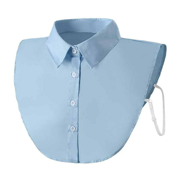 Blusa de camisa de imitación de cuello con cuello puntiagudo decorativo para mujer Azul