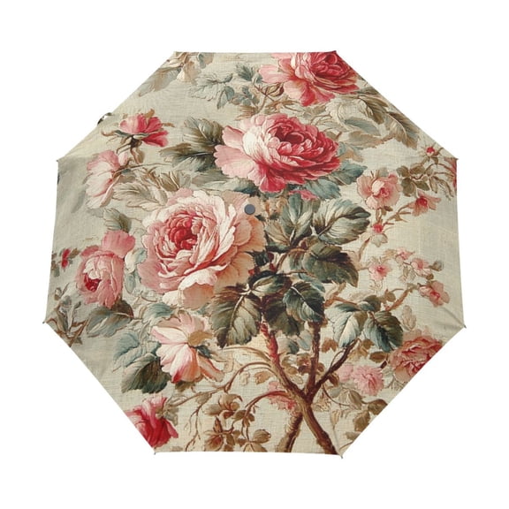 YAZAOO One-Touch Auto Open Close Rain Umbrella With Creative Classic Rose Garden Fabric Pattern