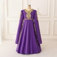 thumbnail image 2 of ZACPNCV Girls Renaissance Dress Kids Medieval Princess Outfit Girls Bundle Waist Long Sleeve Maxi Dress Purple 11-12 Years, 2 of 9