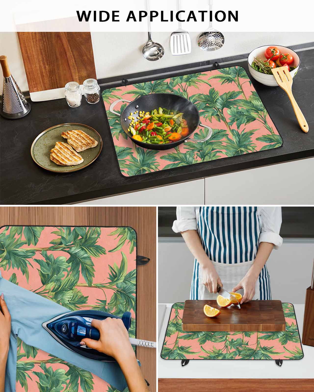 nqOlkjepod Large Induction Cooktop Protector Mat 36"x21", Palm Tree Tropical Stove Top Covers for Electric Stove, Pink Summer Botanical Leaves Stove Burner Cover Mats, Glass Top Stove Cover