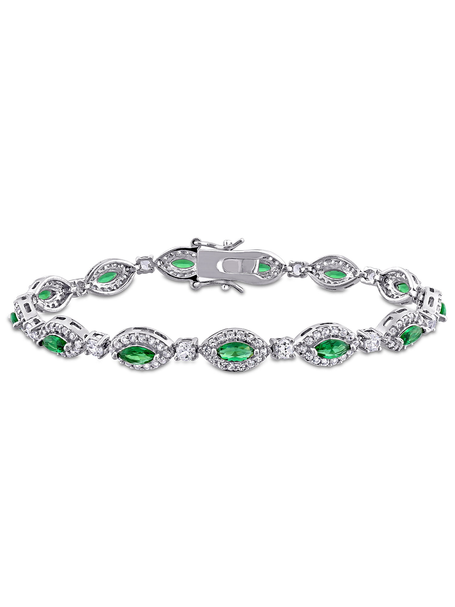 Sterling Silver Emerald Green Cubic Zirconia Cz Tennis Bracelet 