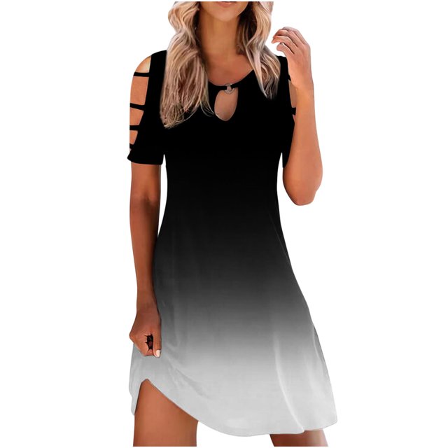 Vestidos Para Mujer Vestidos Casuales Adelgazamiento Empate en La Espalda Impreso Mangas Cortas Vestido de Hombros Descubiertos Odeerbi ODB158167