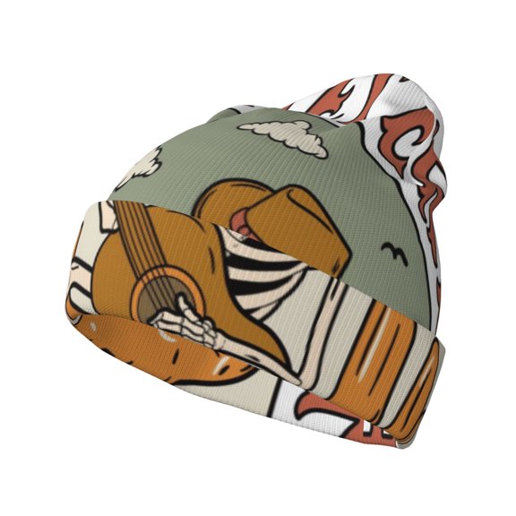Disketp Skeleton Cowboy And Guitar Winter Beanie for Men Women Beanie Knit Hat Cuffed Cap Beanie Knit Chunky Snow Cap