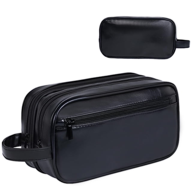 Neceser HEWTHM para hombre, piel sintética, resistente al agua, color negro