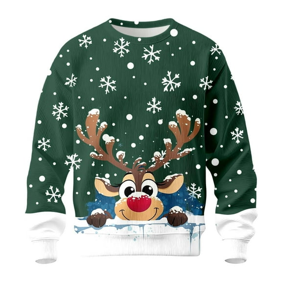 Winter Sweaters for Women Reindeer Snowflake Print Knitted Sweater Long Sleeve Crewneck Pullover Soft Comfortable Casual Winter Holiday Festive Top Christmas Sweaters