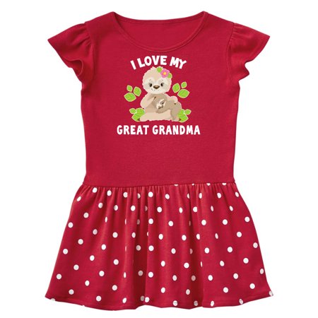 

Inktastic Cute Sloth I Love My Great Grandma with Green Leaves Gift Toddler Girl Dress